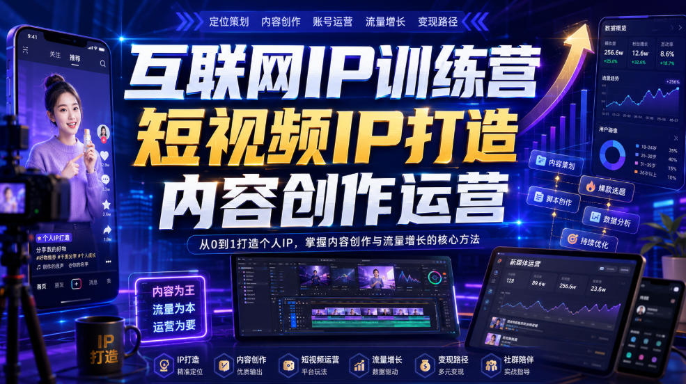 互联网IP训练营，短视频IP打造，内容创作运营-孔明聊项目