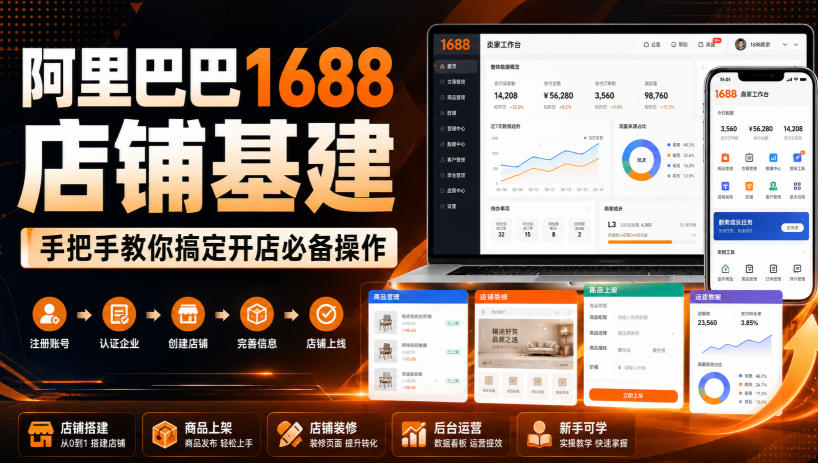 阿里巴巴1688店铺基建，手把手教你搞定开店必备操作(更新8月)-孔明聊项目