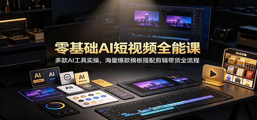 零基础AI短视频全能课：多款AI工具实操，海量爆款模板搭配剪辑带货全流程-孔明聊项目
