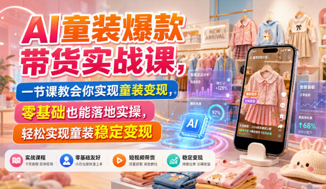 AI童装爆款带货实战课，一节课教会你实现童装变现，零基础也能落地实操-孔明聊项目