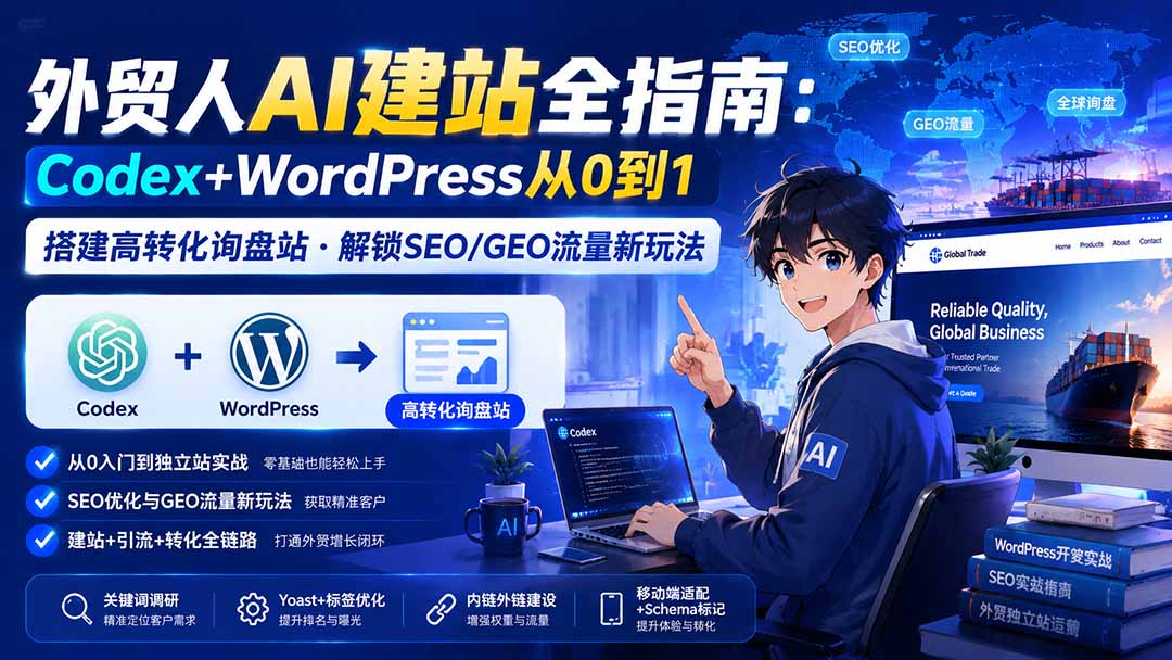 外贸人AI建站全指南：Codex+WordPress从0到1·搭建高转化询盘站·解锁SEO/GEO流量新玩法-更新-孔明聊项目