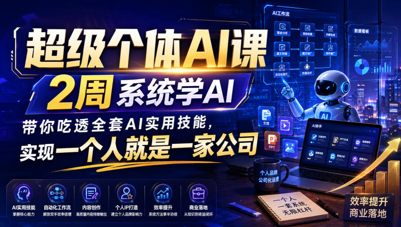 超级个体AI课，2周系统学AI，带你吃透全套AI实用技能，实现一个人就是一家公司-孔明聊项目