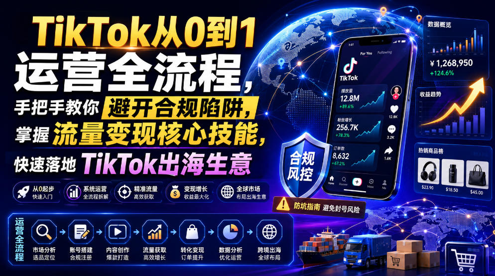 TikTok从0到1运营全流程，手把手教你避开合规陷阱，掌握流量变现核心技能，快速落地TikTok出海生意(更新8月)-孔明聊项目