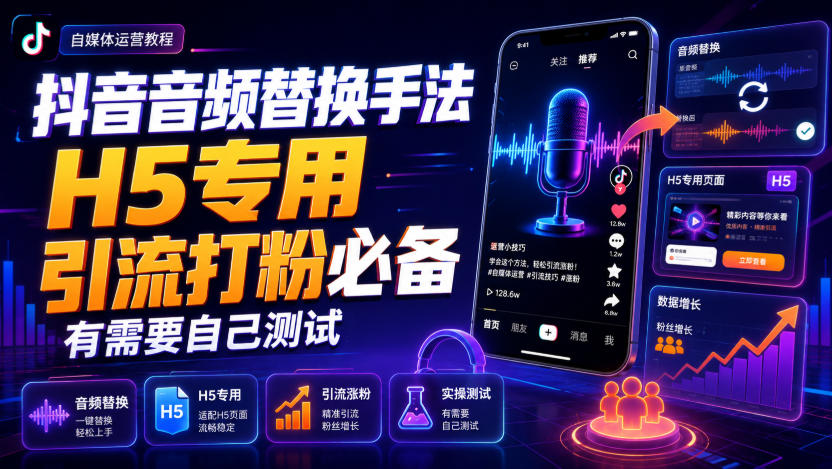 抖音音频替换手法H5专用，引流打粉必备，有需要自己测试-孔明聊项目