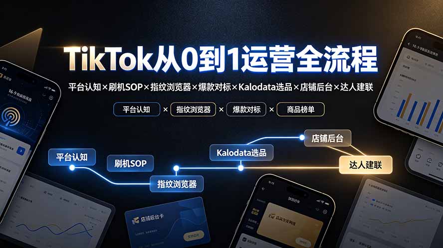 TikTok从0到1运营全流程-更新：平台认知×刷机SOP×指纹浏览器×爆款对标×Kalodata选品×店铺后台×达人建联-孔明聊项目