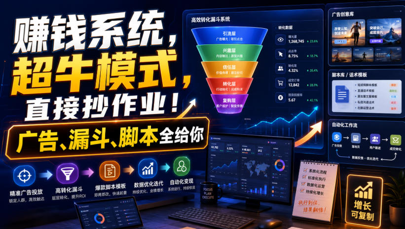 賺钱系统，超牛模式，直接抄作业！广告、漏斗、脚本全给你【原创双语字幕】-孔明聊项目