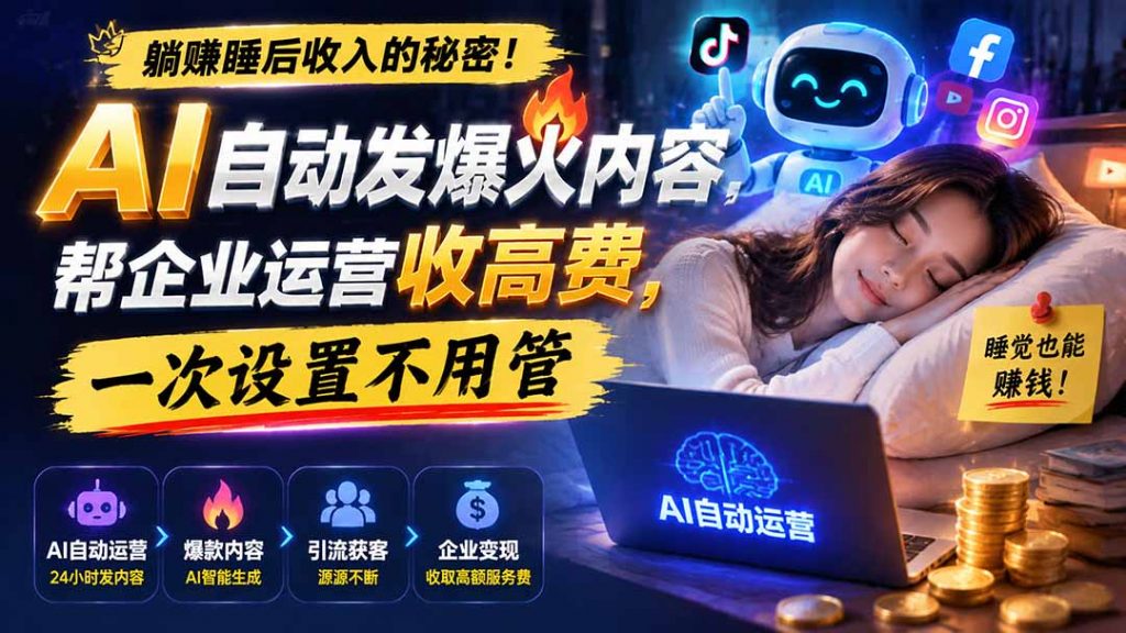 躺赚睡后收入的秘密！AI 自动发爆火内容，帮企业运营收高费，一次设置不用管【原创双语字幕】-孔明聊项目