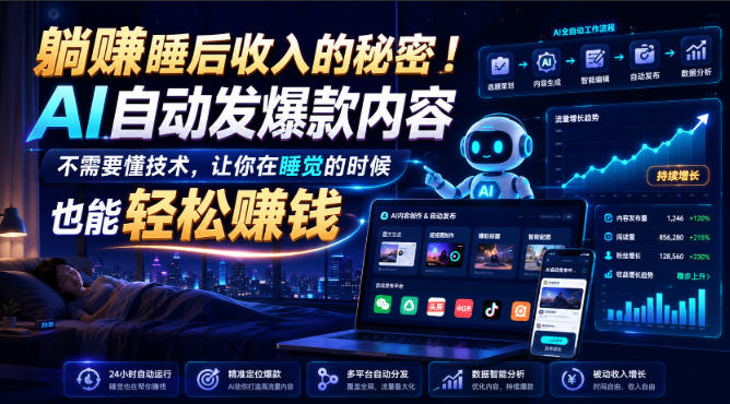 躺賺睡后收入的秘密！AI自动发爆款内容，不需要懂技术，让你在睡觉的时候也能轻松賺钱【原创双语字幕】-孔明聊项目