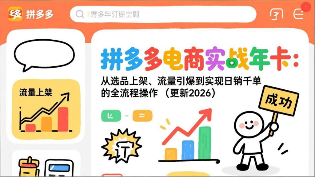 拼多多电商实战年卡：从选品上架、流量引爆到实现日销千单的全流程操作(更新2026年8月-孔明聊项目