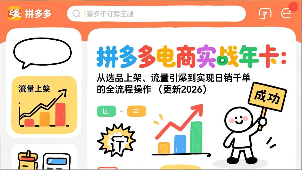 拼多多电商实战年卡：从选品上架、流量引爆到实现日销千单的全流程操作(更新2026年8月-孔明聊项目