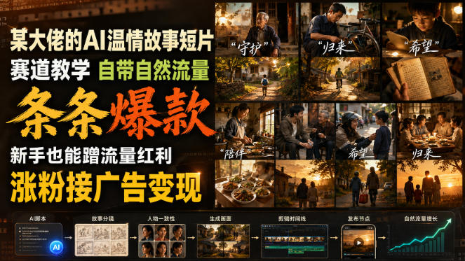某大佬的AI温情故事短片赛道教学，自带自然流量，条条爆款，新手也能蹭流量红利，涨粉接广告变现-孔明聊项目