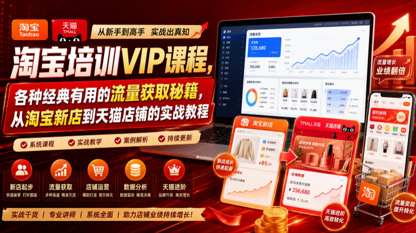 淘宝培训VIP课程，各种经典有用的流量获取秘籍，从淘宝新店到天猫店铺的实战教程(更新08月12日)-孔明聊项目