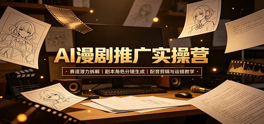 AI漫剧推广实操营：赛道潜力拆解，剧本角色分镜生成，配音剪辑与运镜教学-孔明聊项目