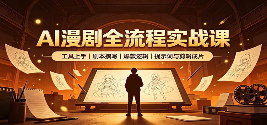 AI漫剧全流程实战课：工具上手、剧本撰写、爆款逻辑、提示词与剪辑成片-孔明聊项目