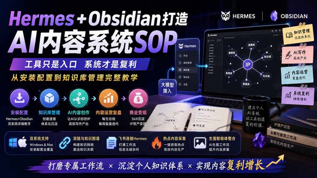 Hermes+Obsidian打造AI内容系统SOP;工具只是入口系统才是复利,从安装配置到知识库管理完整教学-孔明聊项目