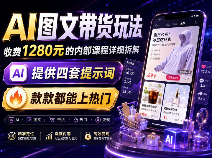 AI图文带货内部玩法，1280内部课程对外系统拆解，看完直接上手变现！-孔明聊项目