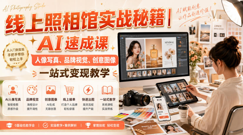 线上照相馆实战秘籍｜AI速成课，人像写真、品牌视觉、创意图像一站式变现教学-孔明聊项目
