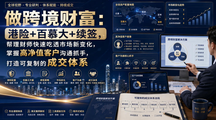 做跨境财富：港险+百慕大+续签，帮理财师快速吃透市场新变化，掌握高净值客户沟通抓手，打造可复制的成交体系-孔明聊项目