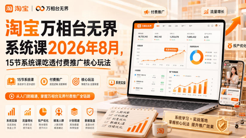 淘宝万相台无界系统课2026年8月，15节系统课吃透付费推广核心玩法-孔明聊项目