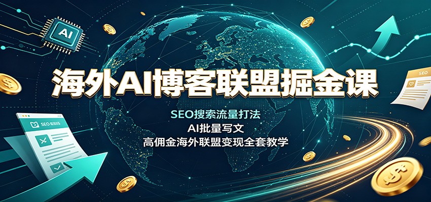 海外AI博客联盟掘金课：SEO搜索流量打法，AI批量写文，高佣金海外联盟变现全套教学-孔明聊项目