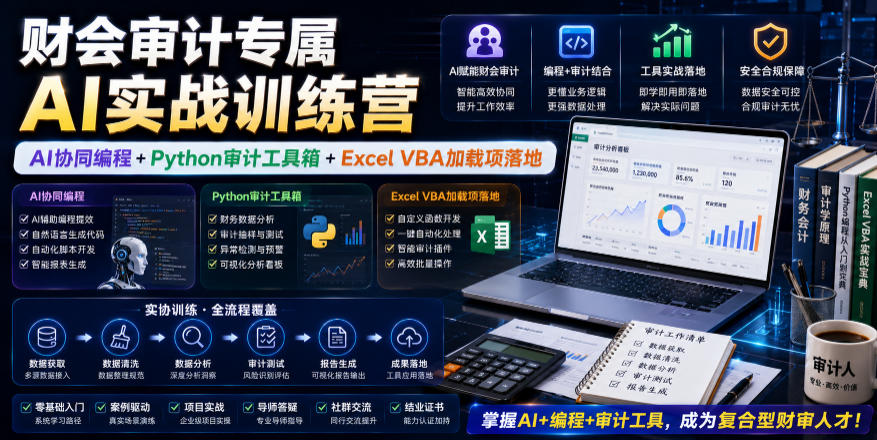 财会审计专属AI实战训练营｜AI协同编程+Python审计工具箱+Excel VBA加载项落地(更新0816)-孔明聊项目