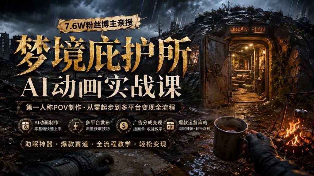 梦境庇护所AI动画实战课：7.6W粉丝博主亲授第一人称POV制作，从零起步到多平台发布变现全流程-孔明聊项目