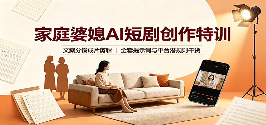 家庭婆媳AI短剧创作特训：文案分镜成片剪辑，全套提示词与平台潜规则干货-孔明聊项目