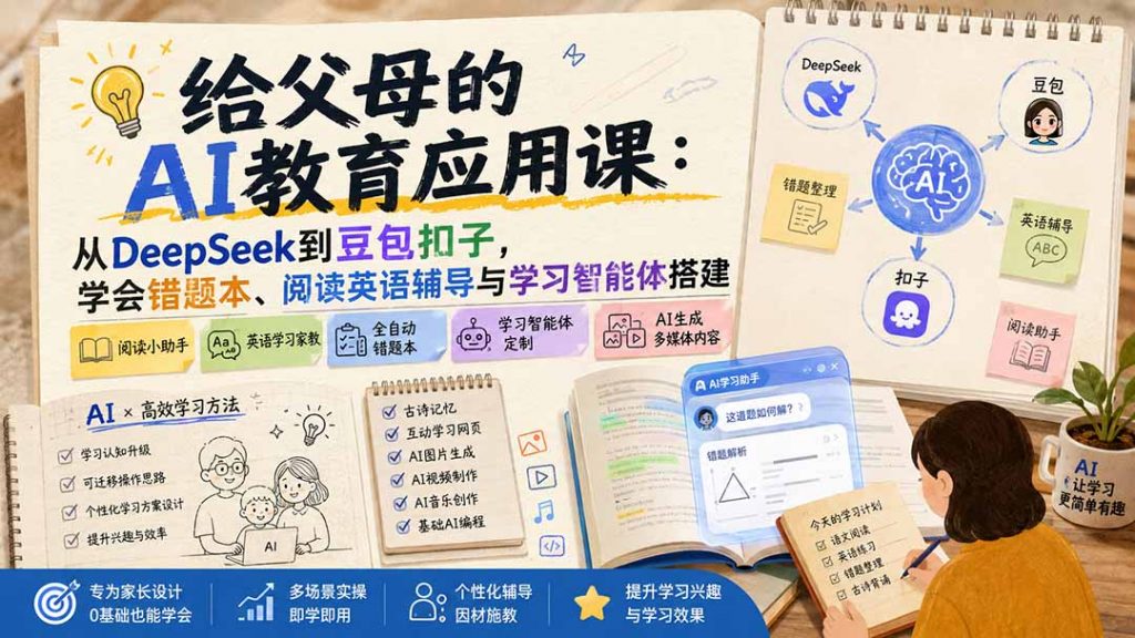 给父母的AI教育应用课：从DeepSeek到豆包扣子，学会错题本、阅读英语辅导与学习智能体搭建-孔明聊项目