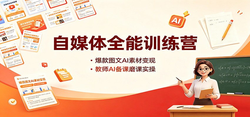 自媒体全能训练营：爆款图文AI素材变现，教师AI备课磨课实操-孔明聊项目