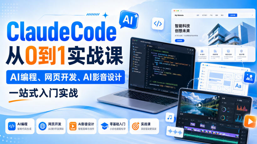 ClaudeCode从0到1实战课，AI编程、网页开发、AI影音设计一站式入门实战-孔明聊项目