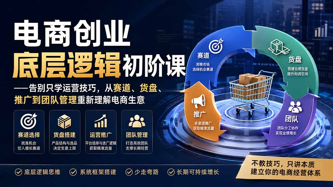 电商创业底层逻辑初阶课——告别只学运营技巧，从赛道、货盘、推广到团队管理重新理解电商生意-孔明聊项目