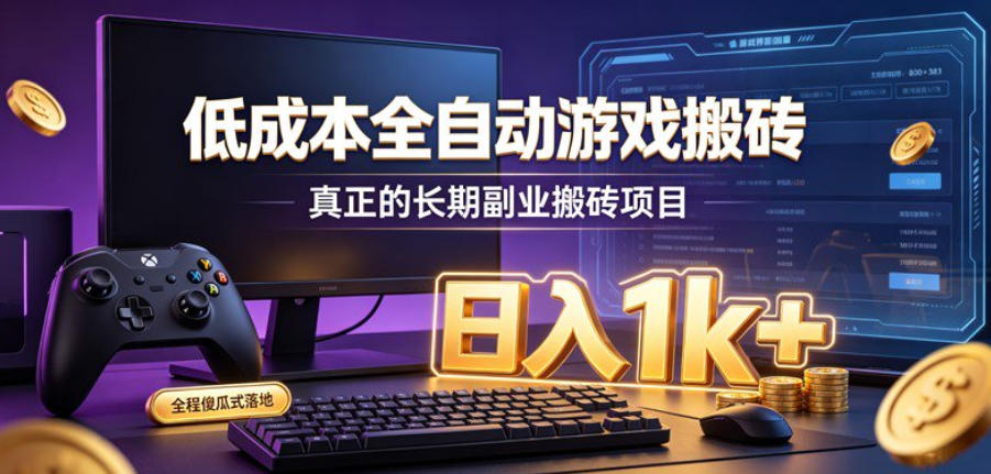 低成本全自动游戏搬砖，真正的长期副业搬砖项目，日入1k+，全程傻瓜式落地【揭秘】-孔明聊项目