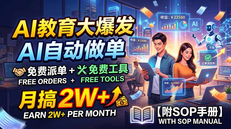 AI教育大爆发，AI自动做单，免费派单+免费工具，月搞2W+【附SOP手册】-孔明聊项目