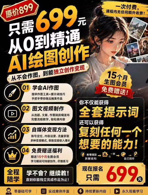 抖音10W粉丝博主的AI绘图教学，从0到精通AI绘图创作，从不会作图到能独立创作变现-孔明聊项目