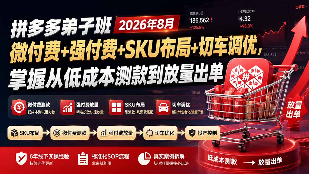 拼多多弟子班2026年8月：微付费+强付费+SKU布局+切车调优，掌握从低成本测款到放量出单-孔明聊项目