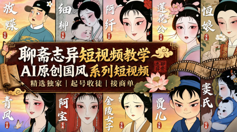 聊斋志异短视频教学，AI原创国风系列短视频，精选独家丨起号收徒丨接商单(更新0818)-孔明聊项目