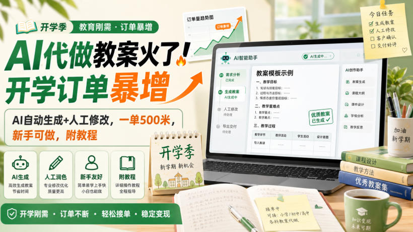AI代做教案火了！开学订单暴增，AI自动生成+人工修改，一单500米，新手可做，附教程【揭秘】-孔明聊项目