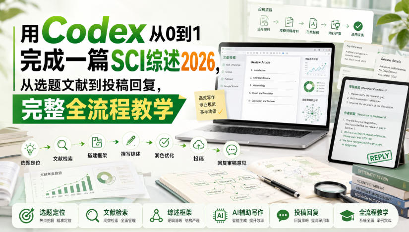 用Codex从0到1完成一篇SCI综述2026，从选题文献到投稿回复，完整全流程教学-孔明聊项目