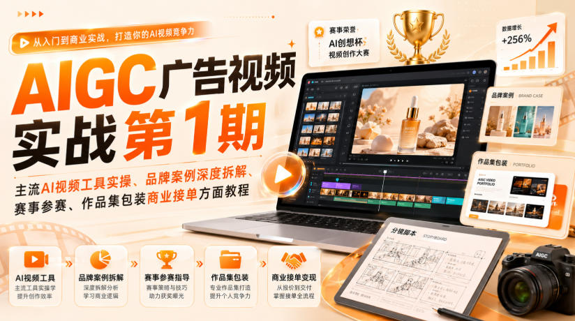 AIGC广告视频实战第1期，主流AI视频工具实操、品牌案例深度拆解、赛事参赛、作品集包装商业接单方面教程-孔明聊项目