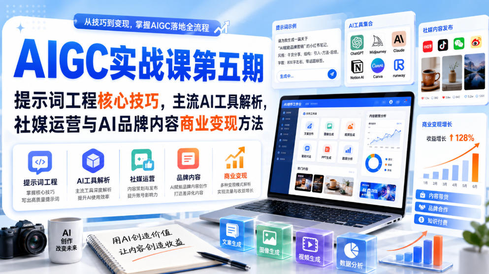 刺猬星球·AIGC实战课第五期，提示词工程核心技巧，主流AI工具解析，社媒运营与AI品牌内容商业变现方法-孔明聊项目