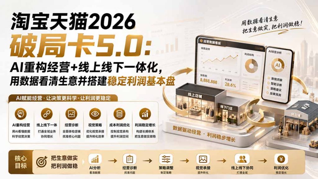 淘宝天猫2026破局卡5.0：AI重构经营+线上线下一体化，用数据看清生意并搭建稳定利润基本盘-孔明聊项目