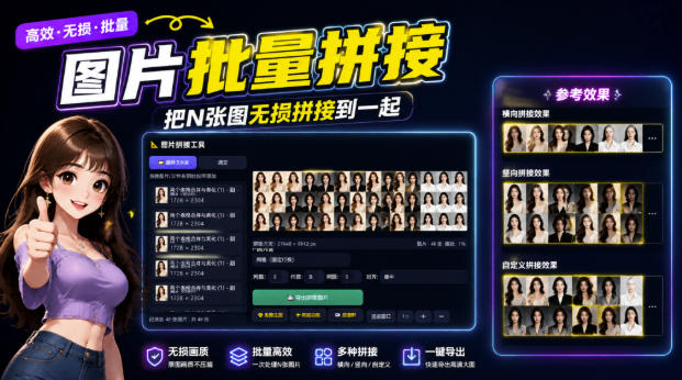 图片批量拼接，把N张图无损拼接到一起，支持横向、竖向、自定义等功能-孔明聊项目