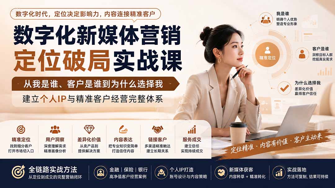 数字化新媒体营销定位破局实战课：从我是谁、客户是谁到为什么选择我，建立个人IP与精准客户经营完整体系-孔明聊项目