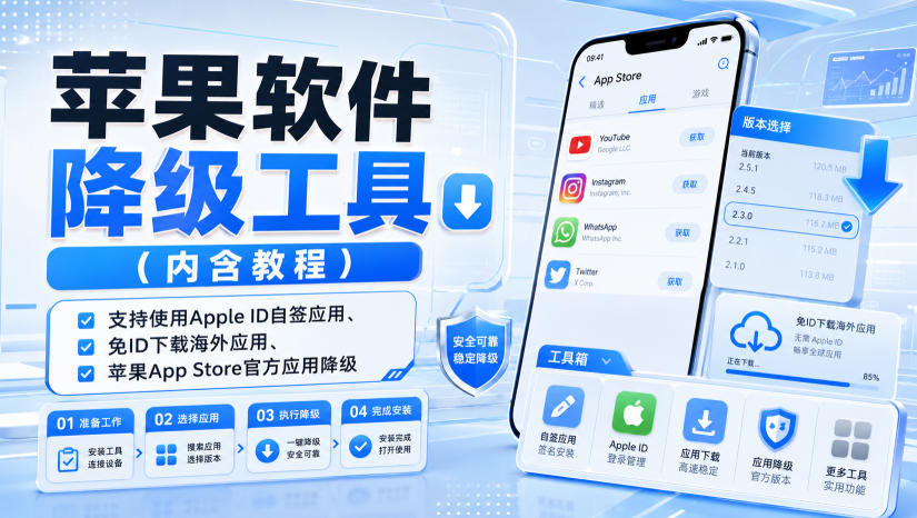 苹果软件降级工具(内含教程)，支持使用Apple ID自签应用、免ID下载海外应用、苹果App Store官方应用降级等-孔明聊项目