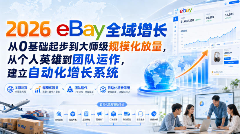 2026 eBay全域增长，从0基础起步到大师级规模化放量，从个人英雄到团队运作，建立自动化增长系统-孔明聊项目