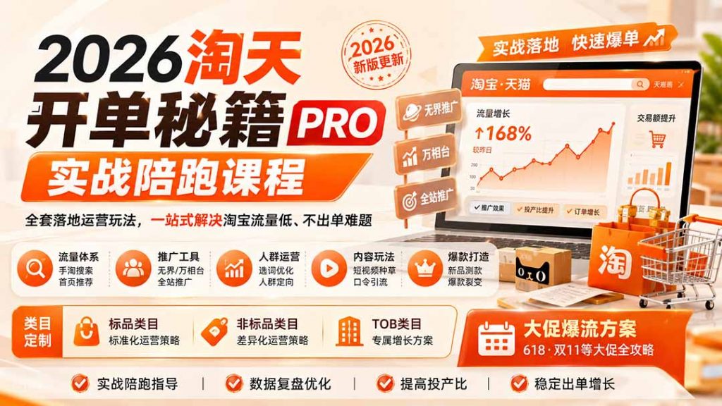 2026淘天开单秘籍PRO实战陪跑课程：全套落地运营玩法，一站式解决淘宝流量低、不出单难题(更新260823-孔明聊项目
