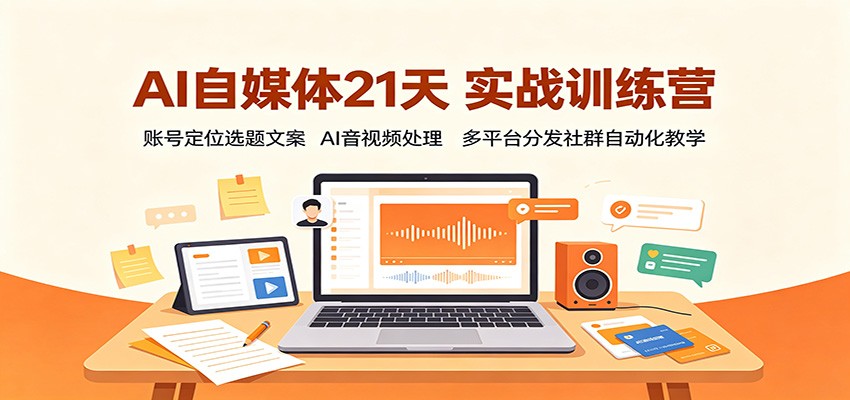 AI自媒体21天实战训练营：账号定位选题文案，AI音视频处理，多平台分发社群自动化教学-孔明聊项目