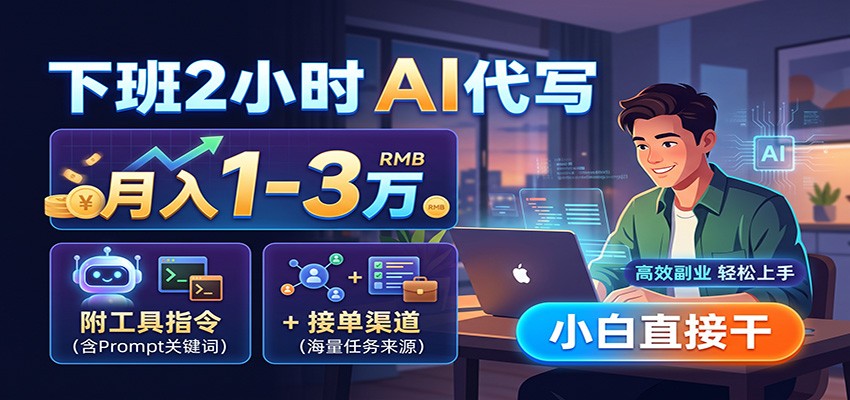 下班2小时AI代写，月入1-3万，附工具指令+接单渠道，小白直接干-孔明聊项目