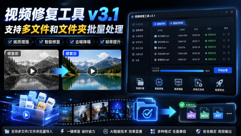 视频修复工具v3.1，支持多文件和文件夹批量处理-孔明聊项目