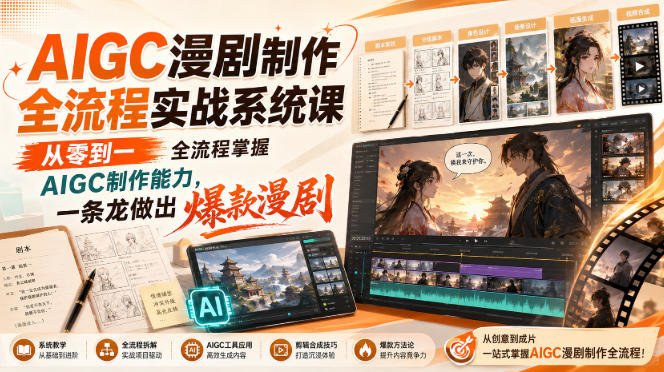 AIGC漫剧制作全流程实战系统课，从零到一全流程掌握AIGC制作能力，一条龙做出爆款漫剧-孔明聊项目